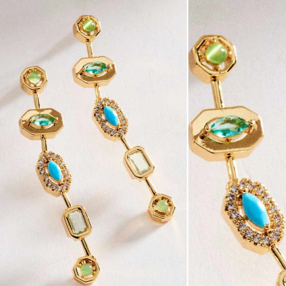 Anthropologie Shaped Stone Drop Earrings in Blue Mix NWT